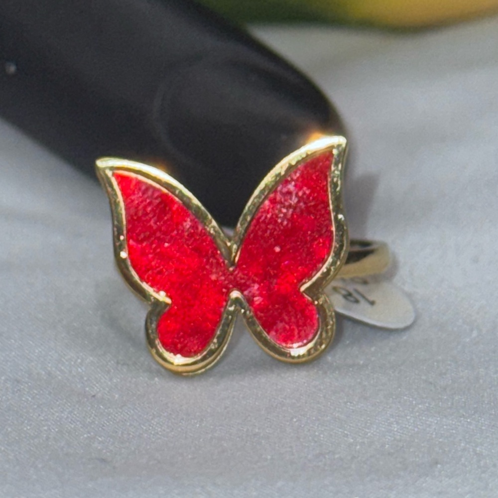 Elegant Red Butterfly Ring - Stainless Steel SZ 8